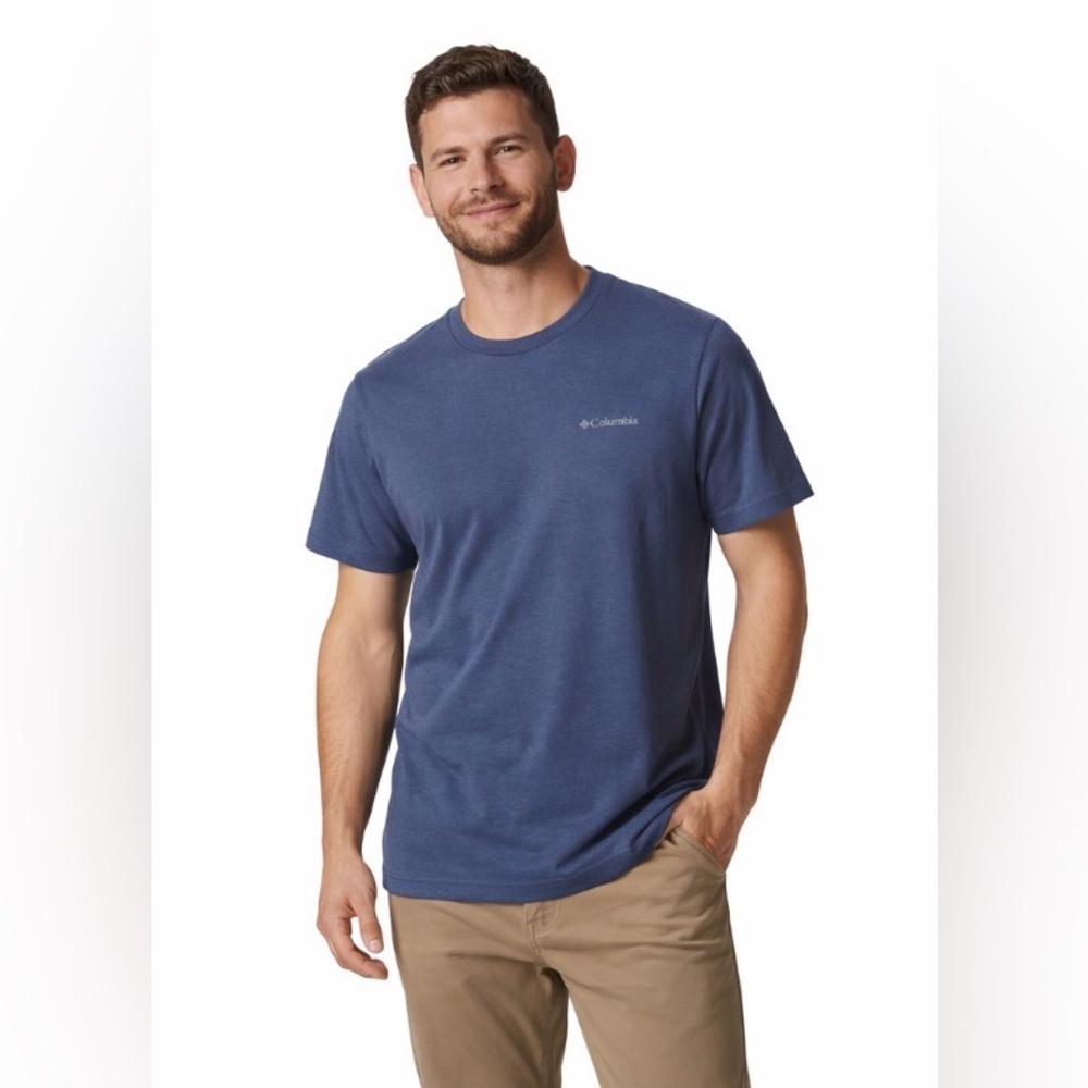 Columbia Mountain Heathered Blue Hike Crew Neck Short Sleeve T-shirt